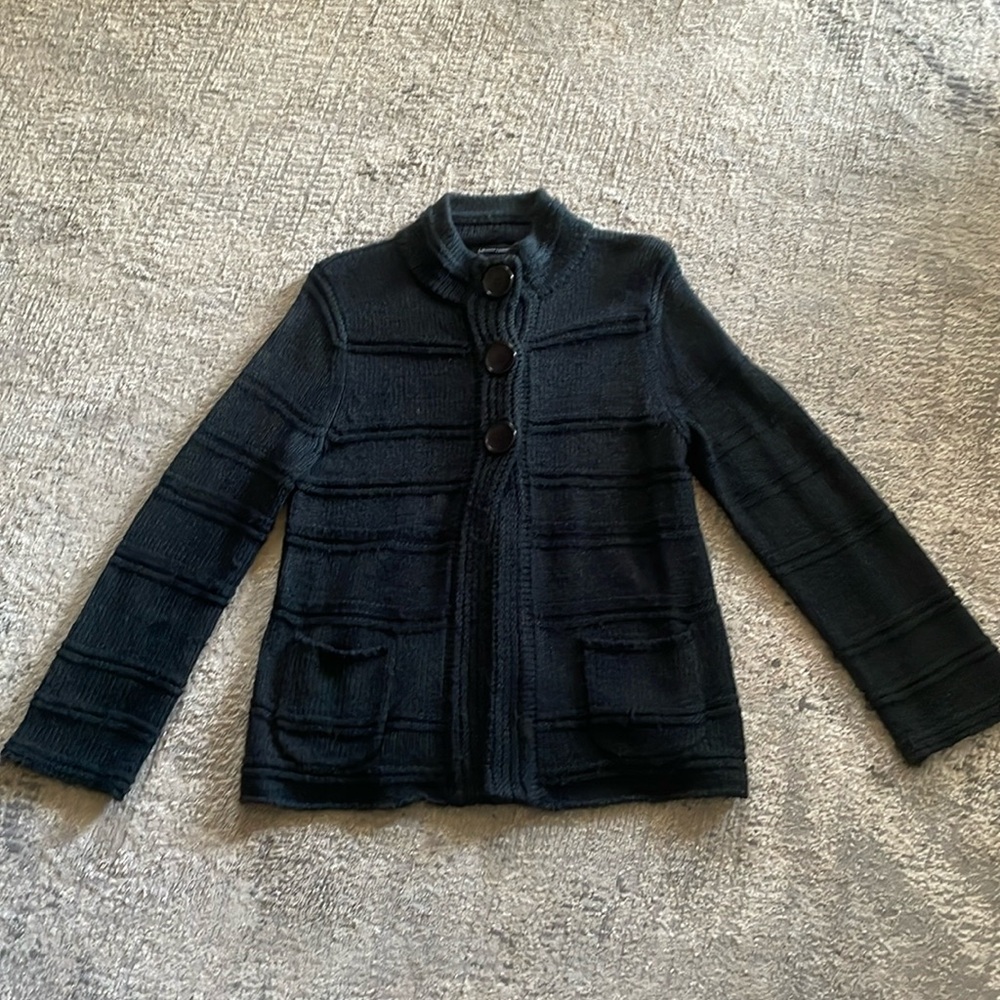 Ladies LH Sport black medium weight sweater/ cardigan w/3 button snap closure L